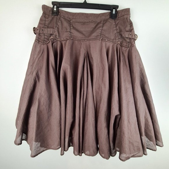 Sisley Brown Midi Skirt Buckle Detail Fit and Flare Cottagecore Women's M 42 EU - Picture 1 of 13